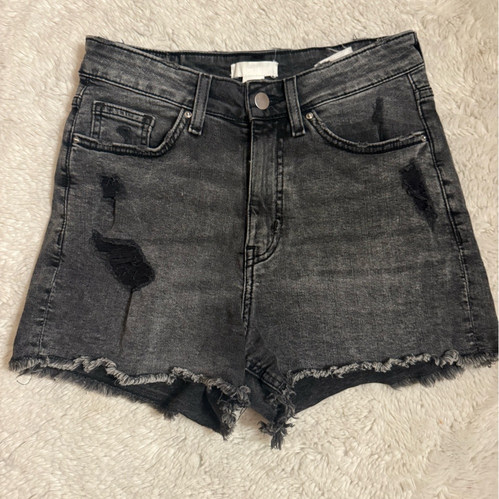 H&M Charcoal Frayed Jean Shorts